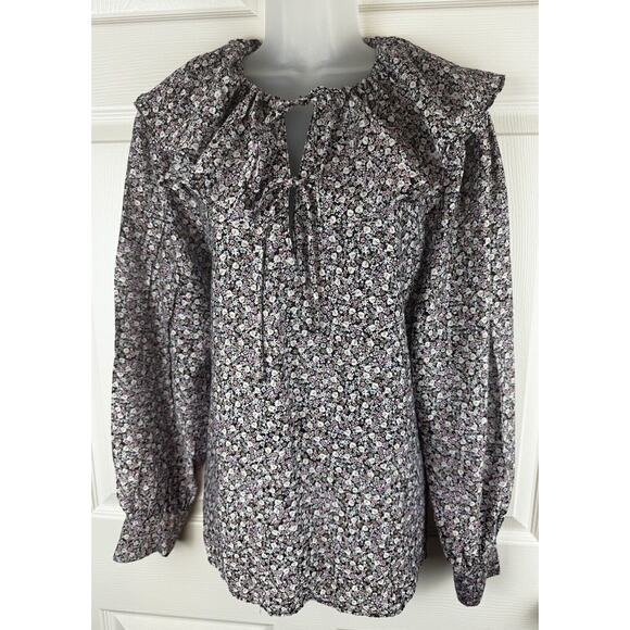 H&M Flounce-Collared Blouse Lavender Multi L cottagecore 51-03 - Picture 1 of 16